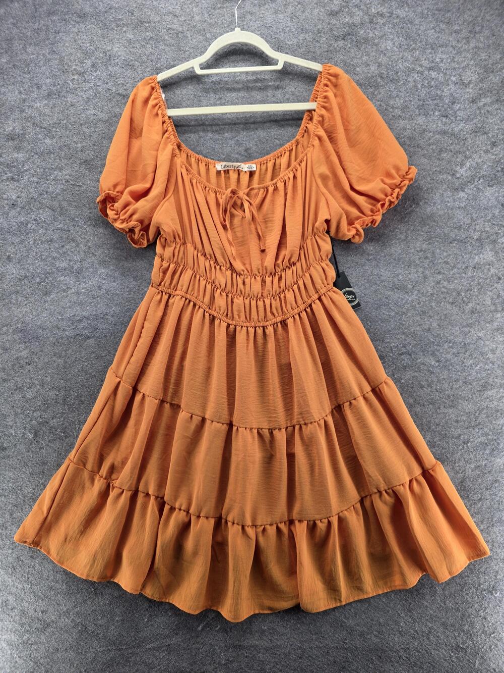 Liberty Love Dress Womens 2XL Orange Fit & Flare Knee Scoop Neck Smocked